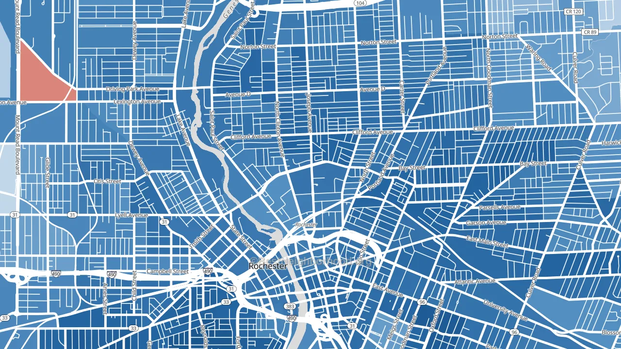 Upper Falls, Rochester, NY block-group political-lean map