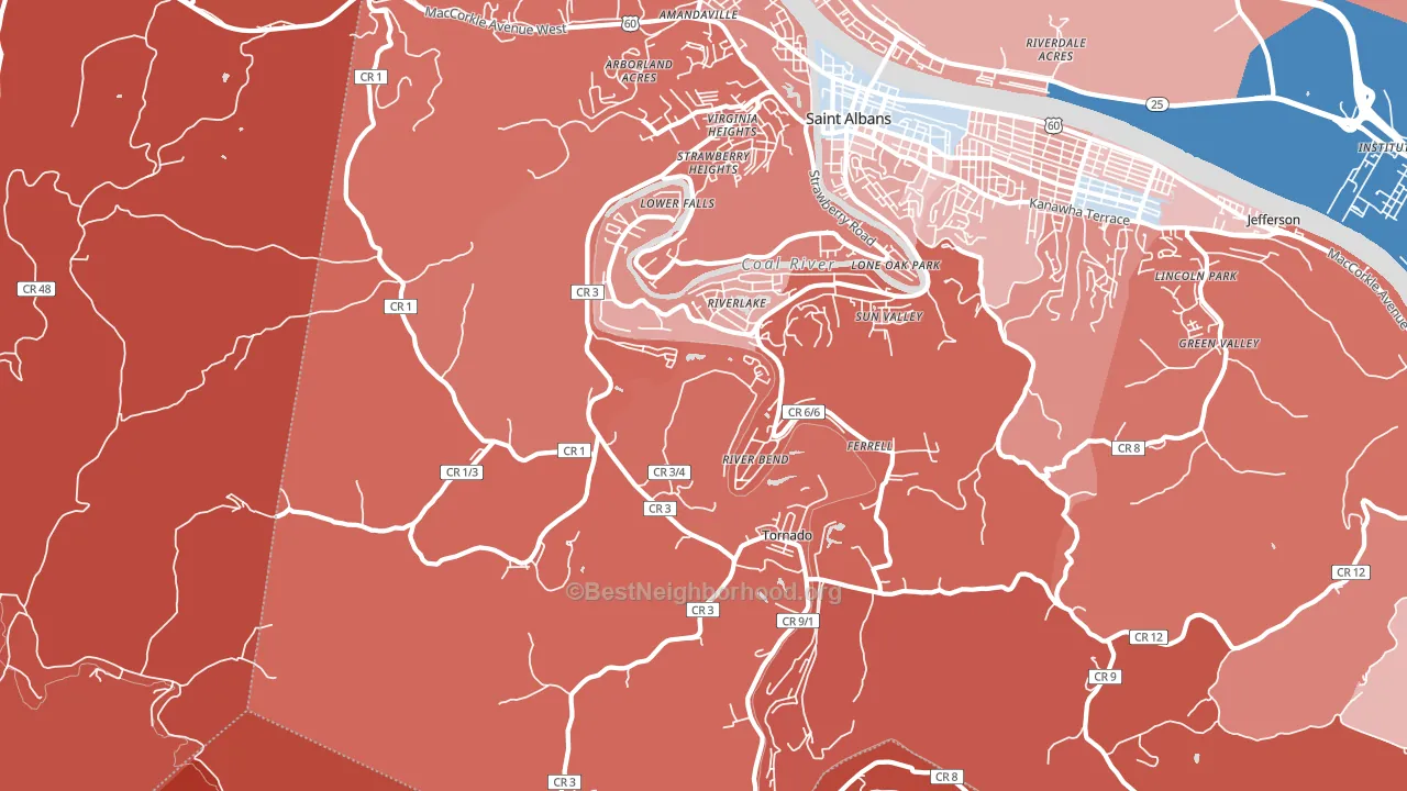 Upper Falls, WV block-group political-lean map