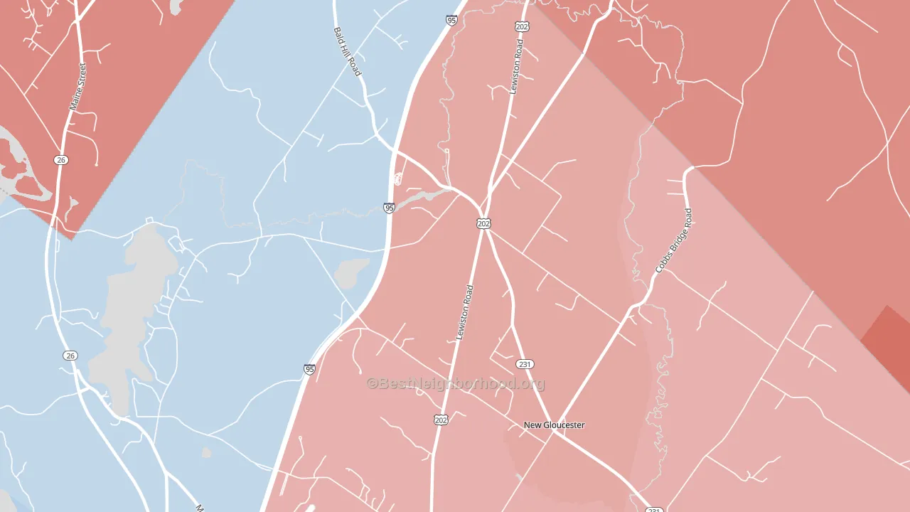 Upper Gloucester, ME block-group political-lean map