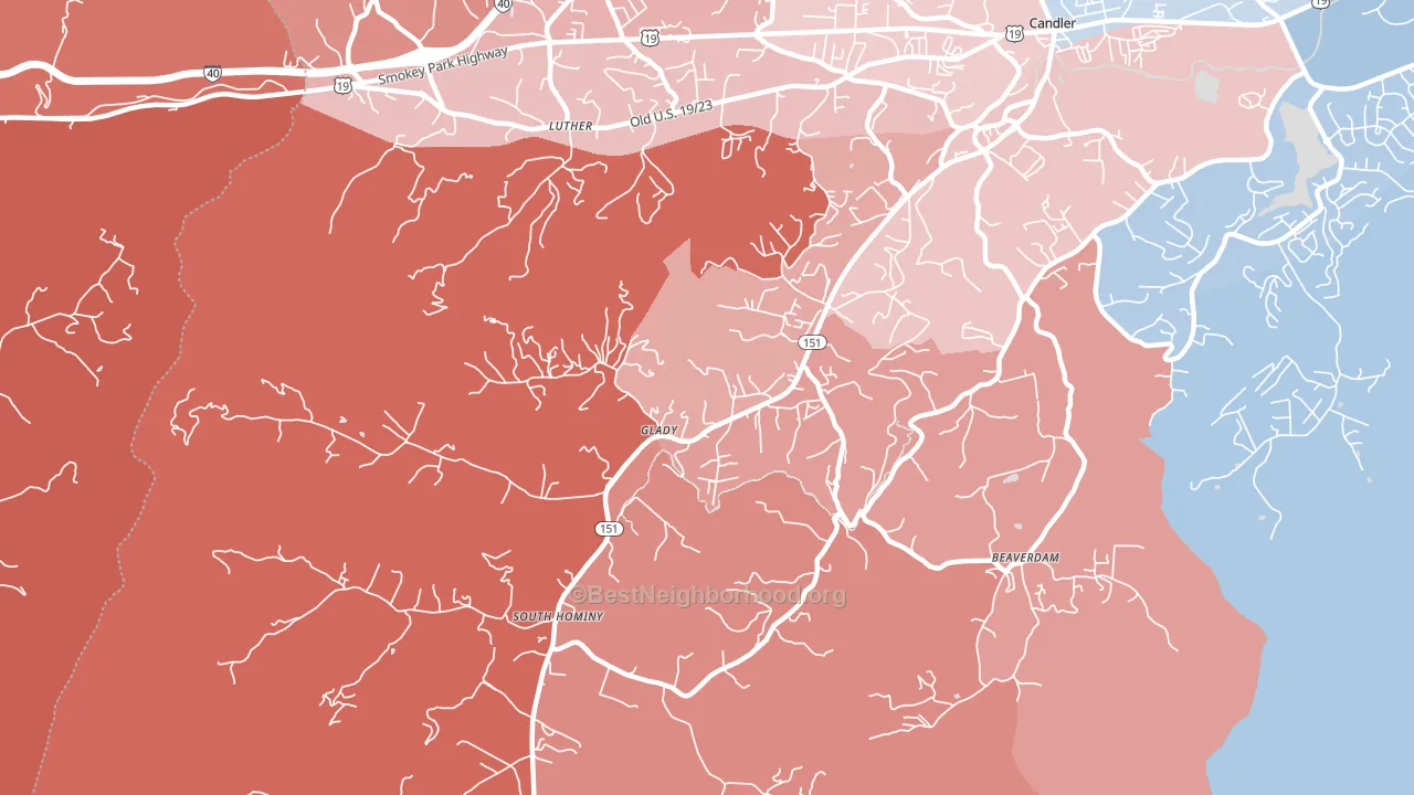 Upper Hominy, NC block-group political-lean map
