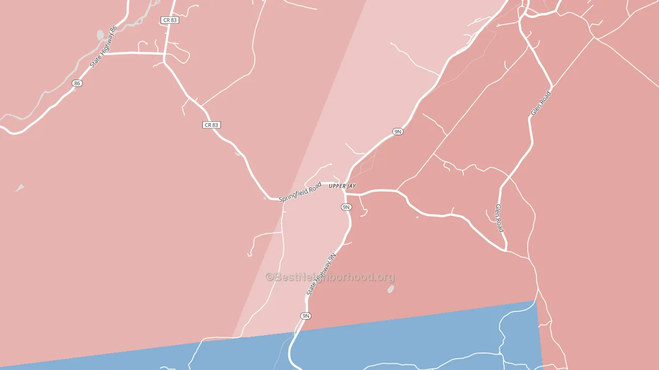 Upper Jay, NY block-group political-lean map