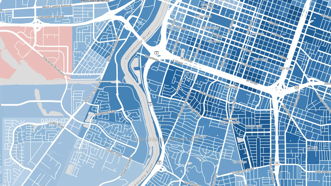 Upper Land Park, Sacramento, CA block-group political-lean map