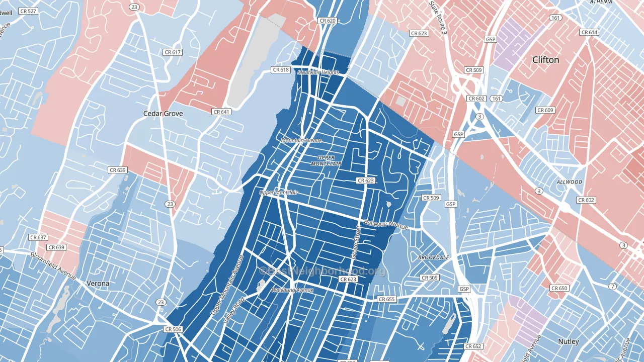 Upper Montclair, NJ block-group political-lean map