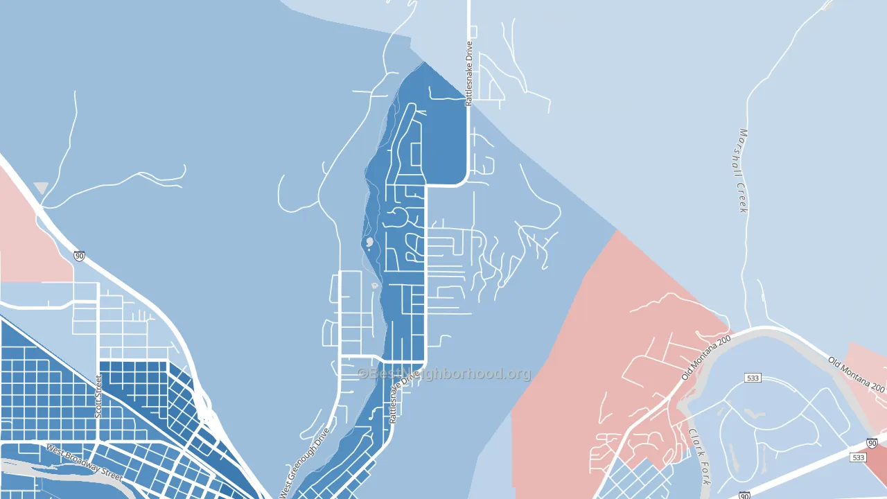 Upper Rattlesnake, Missoula, MT block-group political-lean map