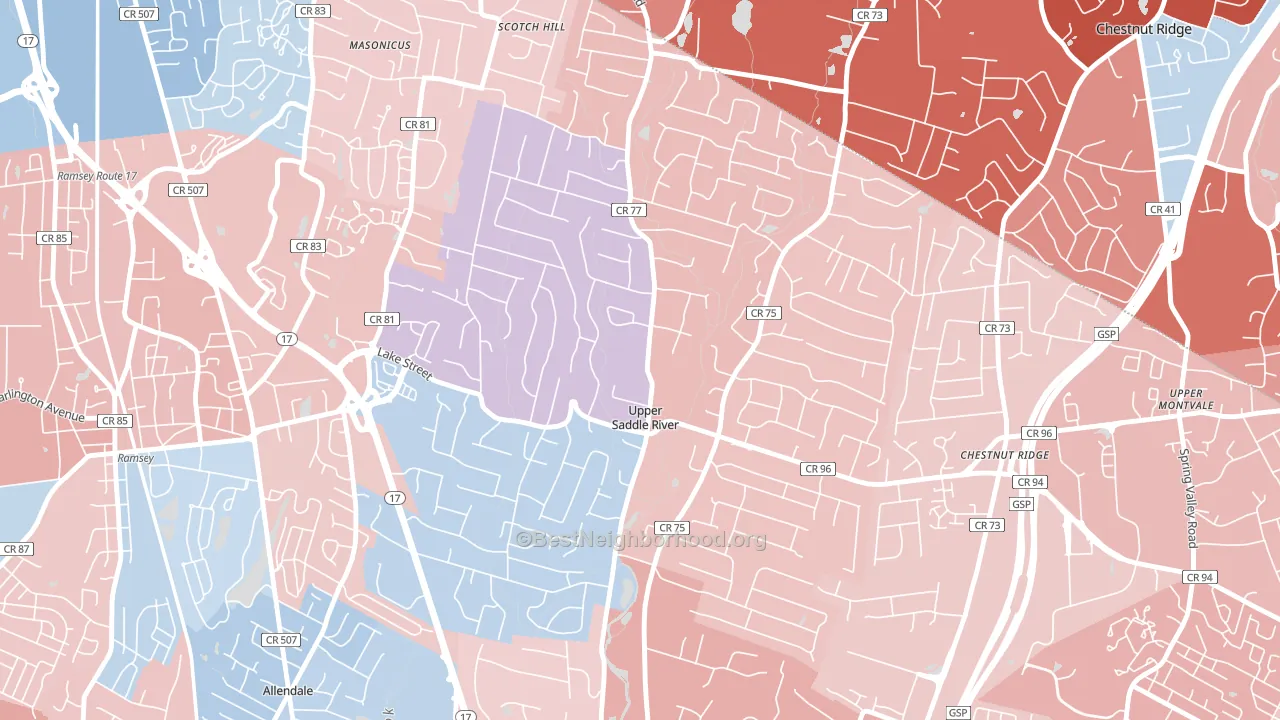 Upper Saddle River, NJ block-group political-lean map