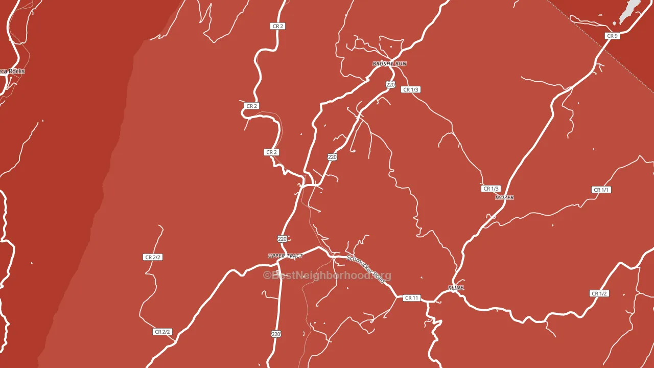 Upper Tract, WV block-group political-lean map