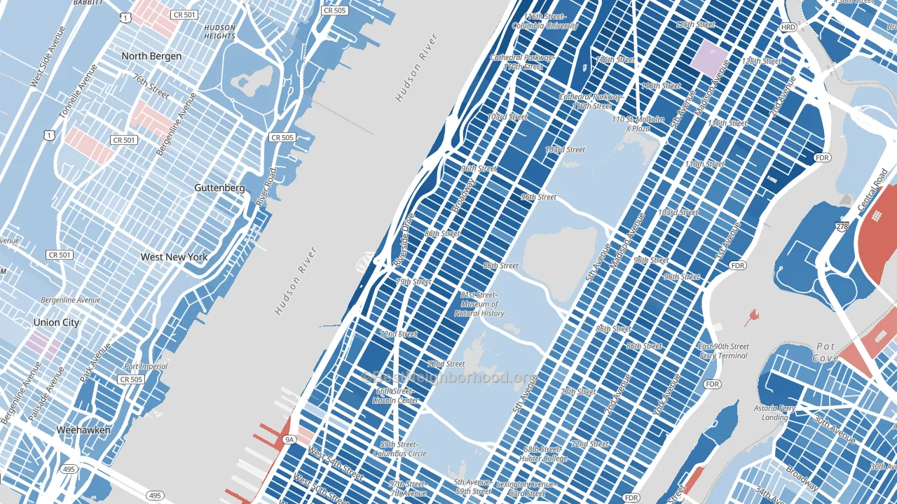 Upper West Side, Manhattan, NY block-group political-lean map