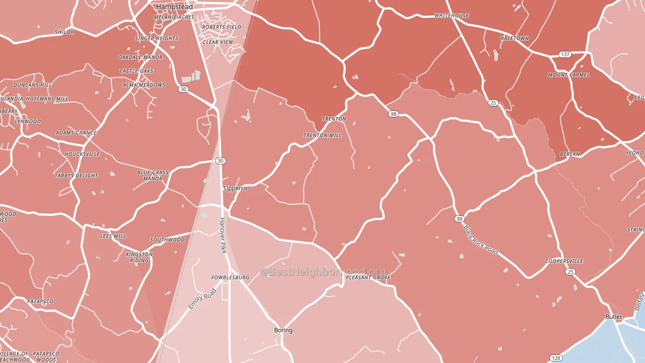 Upperco, MD block-group political-lean map