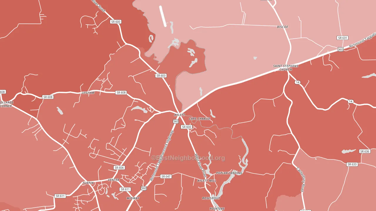 Upshaw, VA block-group political-lean map