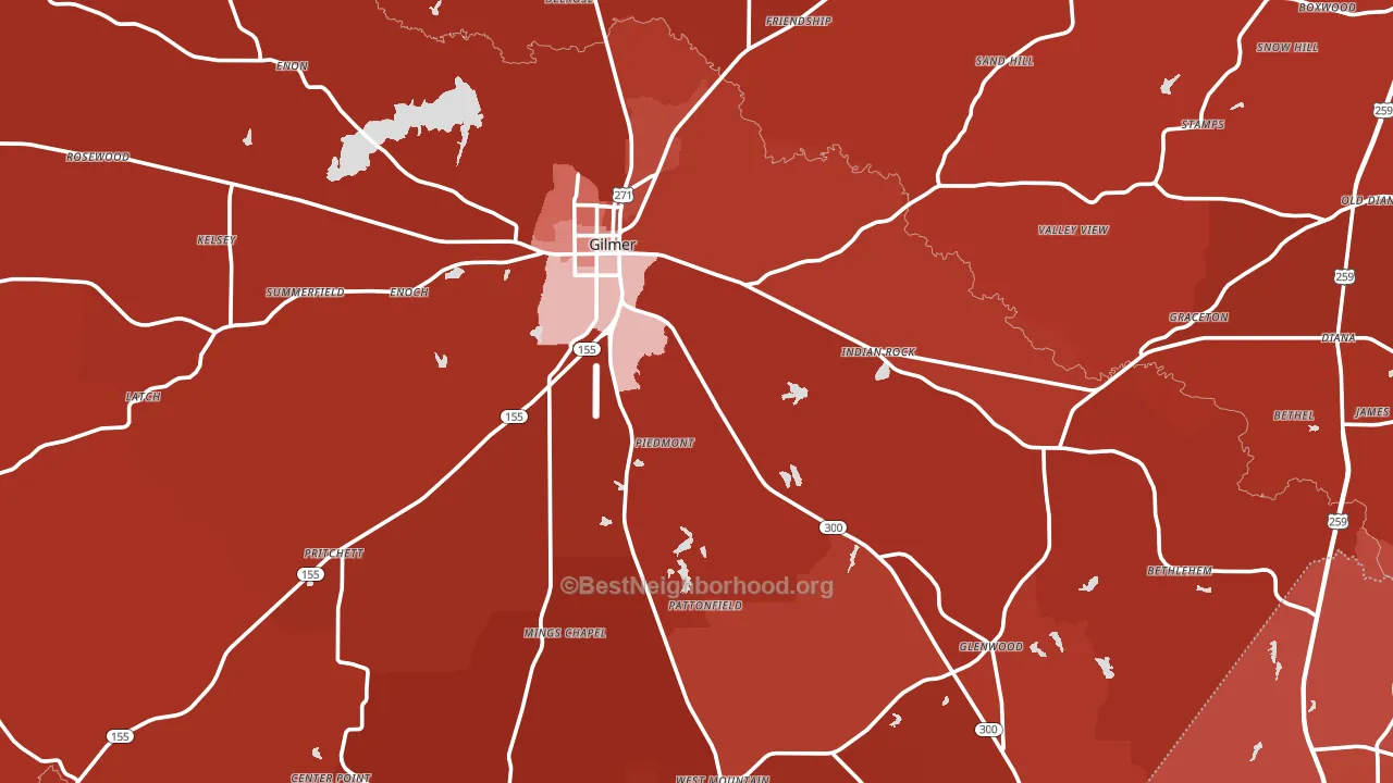 Upshur County, TX block-group political-lean map