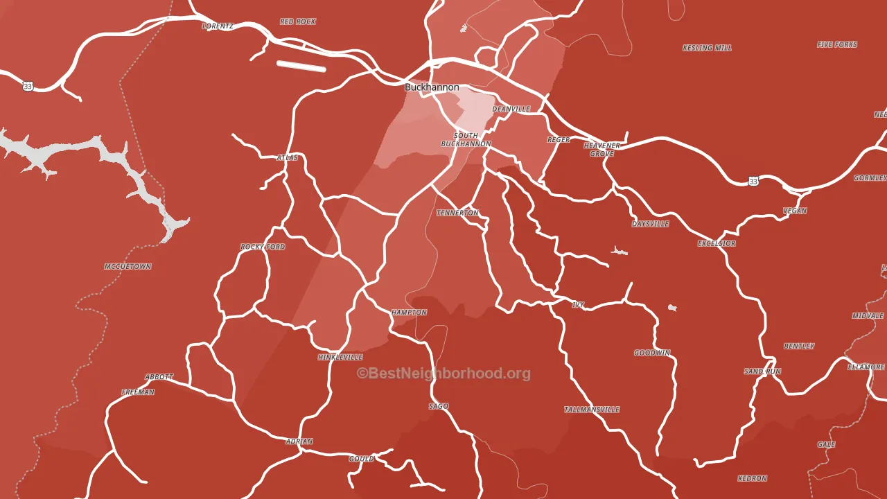 Upshur County, WV block-group political-lean map