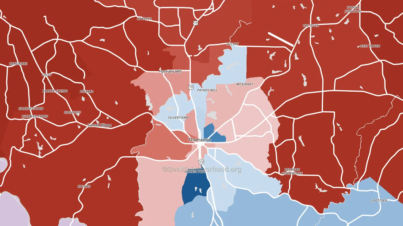 Upson County, GA block-group political-lean map