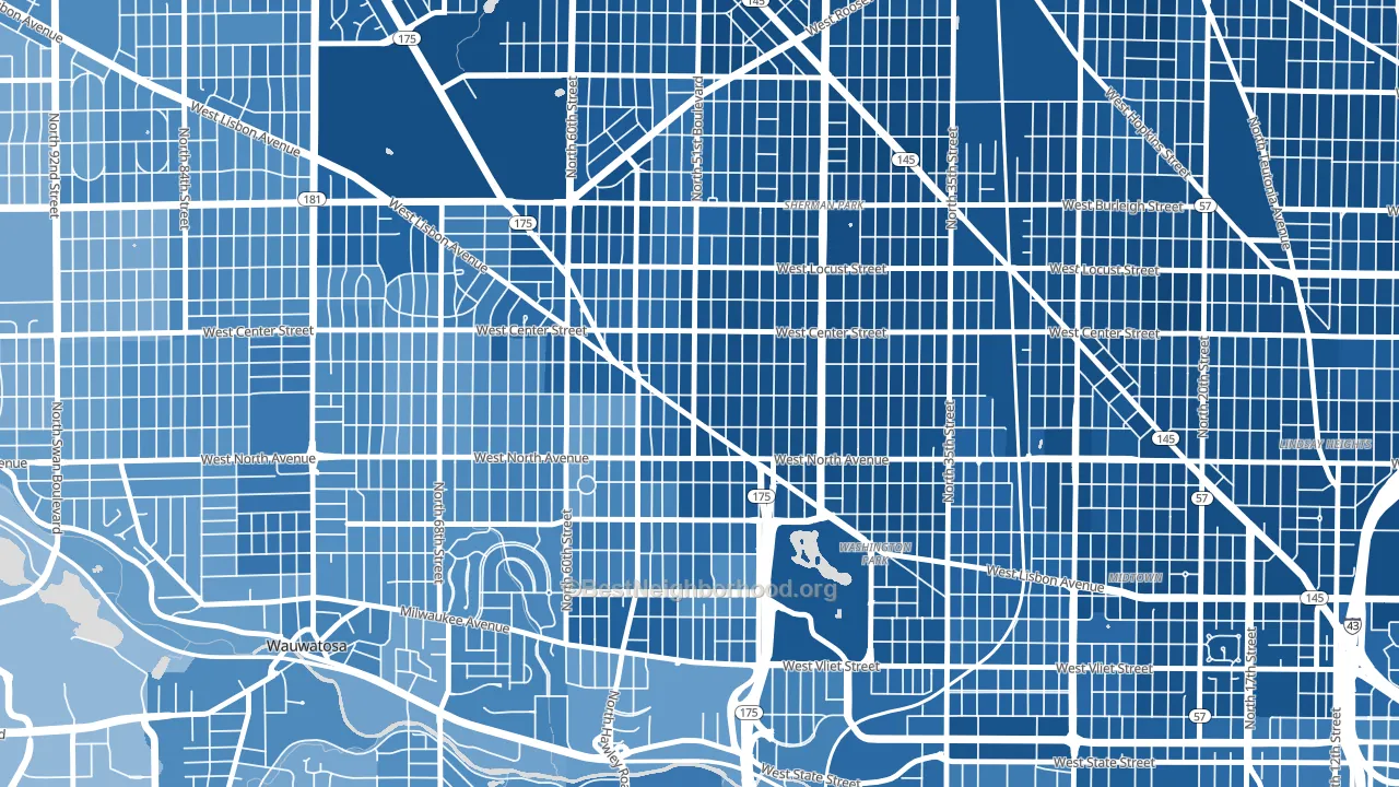 Uptown, Milwaukee, WI block-group political-lean map