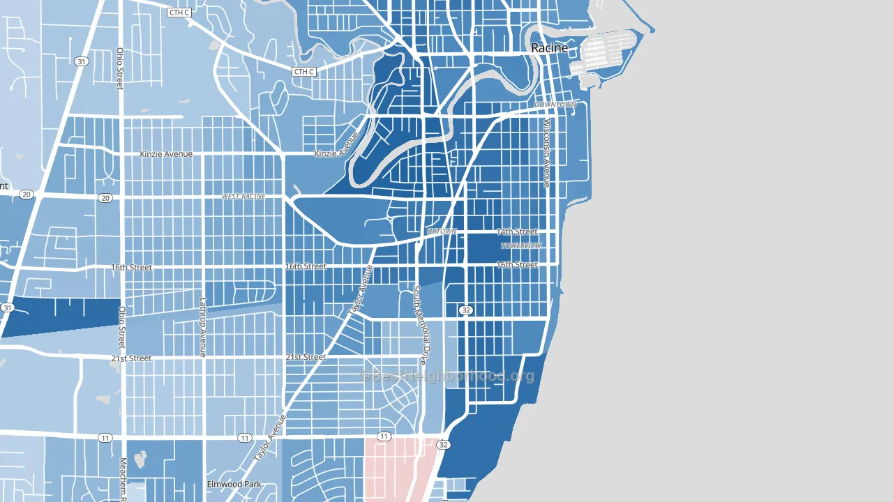 Uptown, Racine, WI block-group political-lean map
