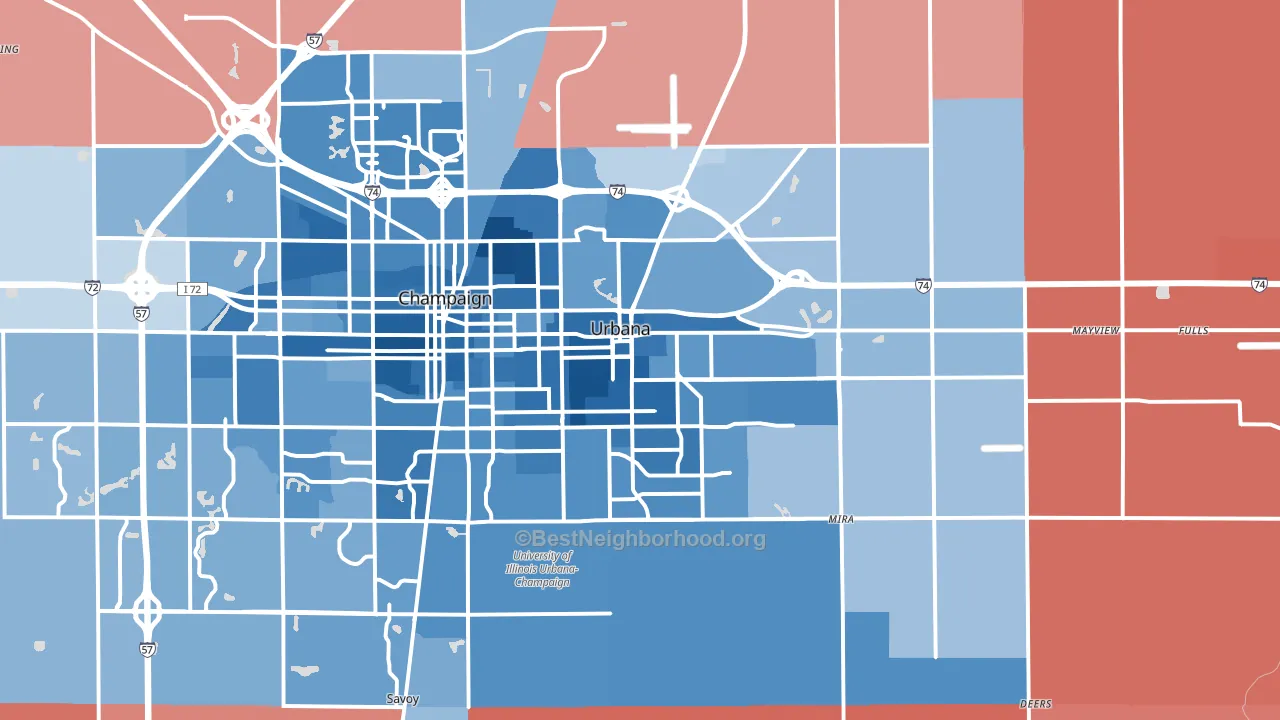 Urbana, IL block-group political-lean map