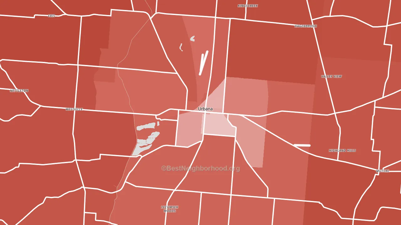Urbana, OH block-group political-lean map