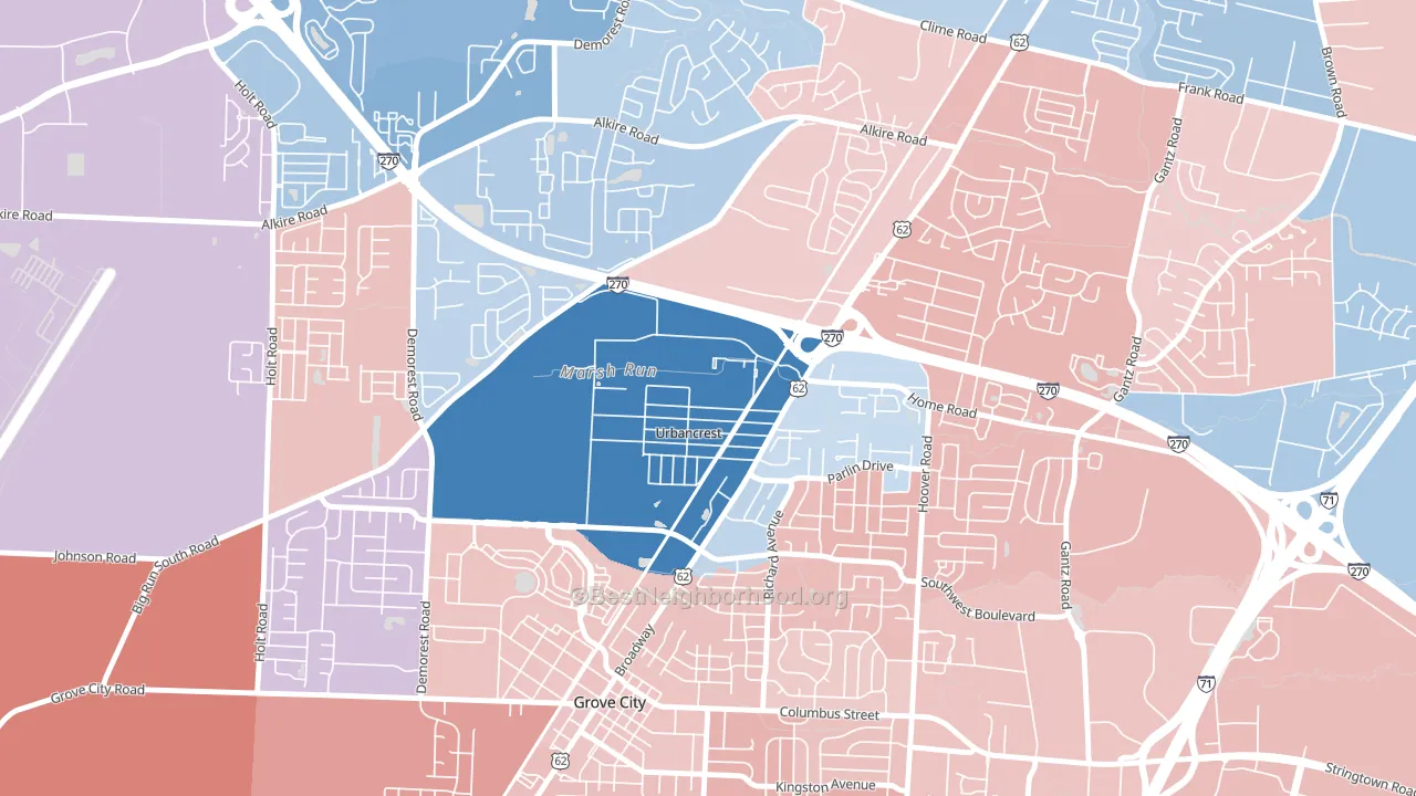Urbancrest, OH block-group political-lean map