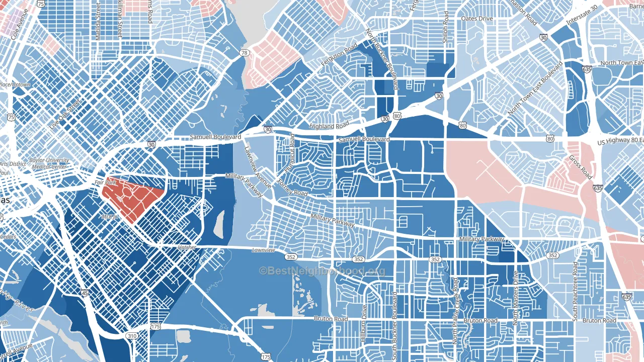 Urbandale-Parkdale, Dallas, TX block-group political-lean map