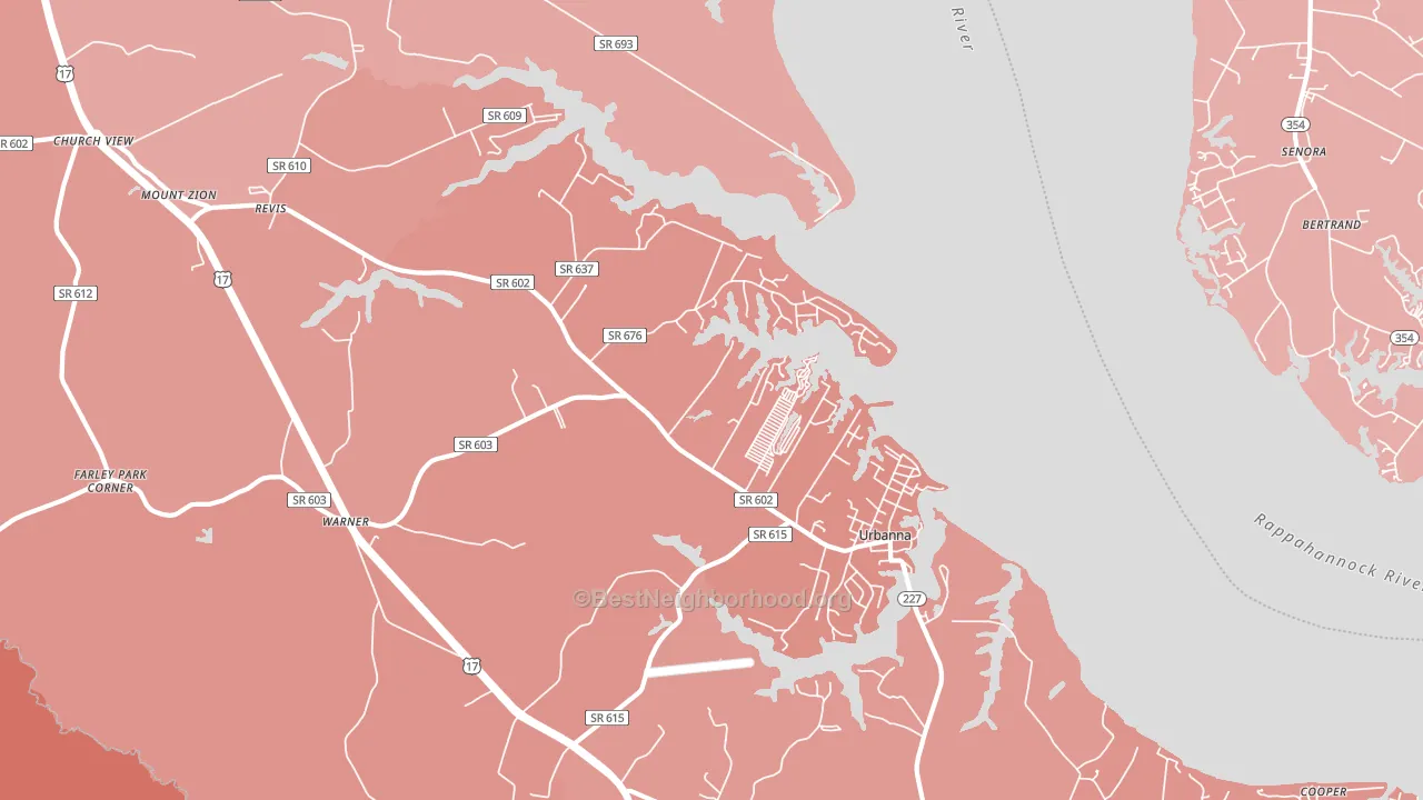 Urbanna, VA block-group political-lean map