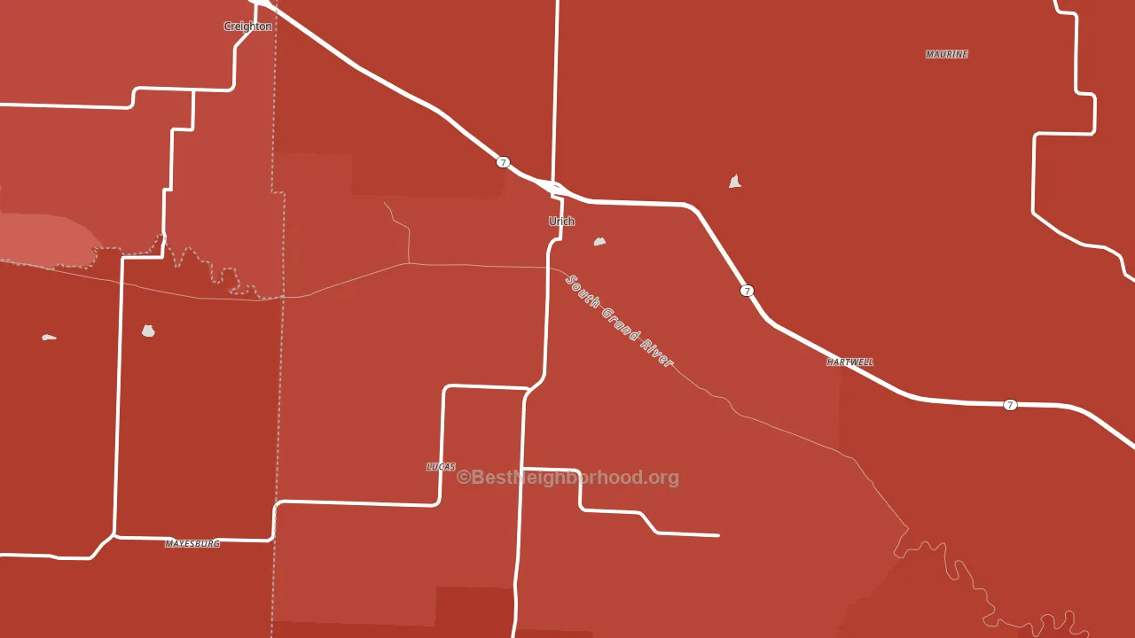 Urich, MO block-group political-lean map