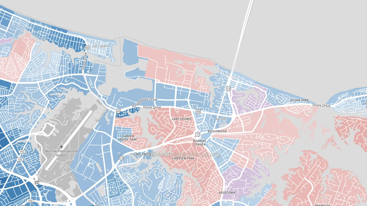US Navy Little Creek Amphibious Base, Norfolk, VA block-group political-lean map