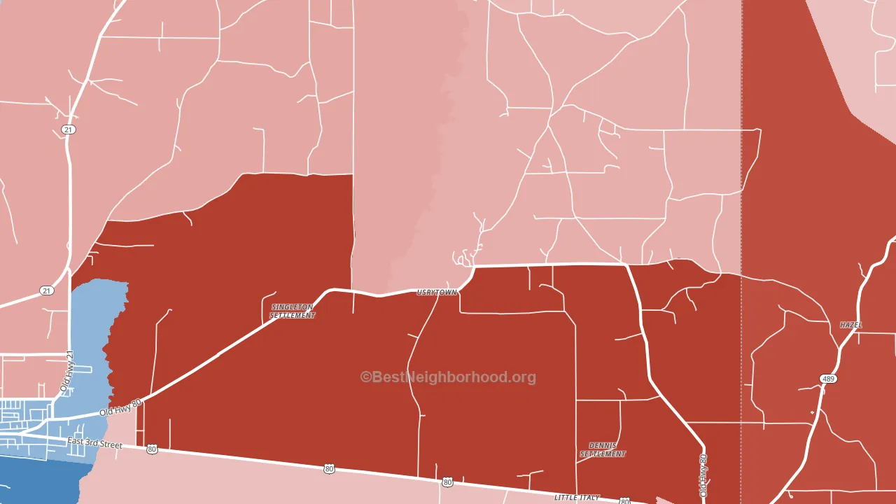 Usrytown, MS block-group political-lean map