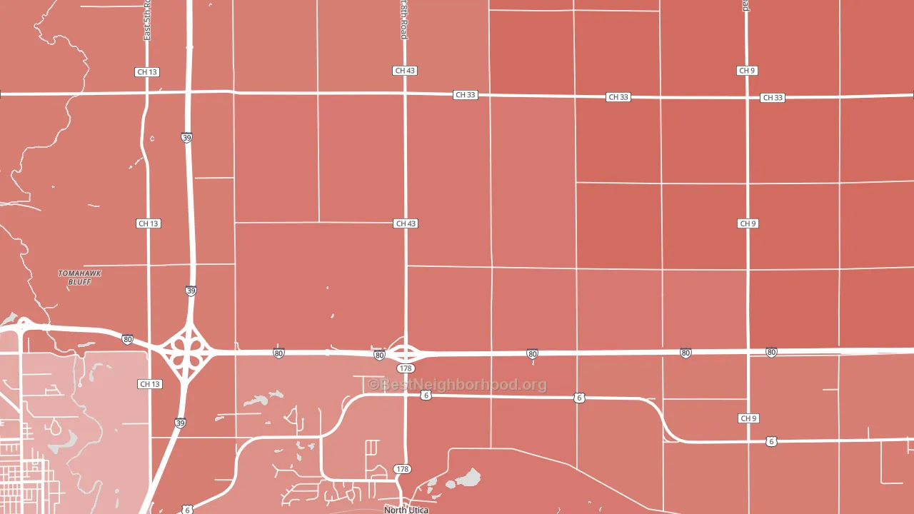 Utica, IL block-group political-lean map