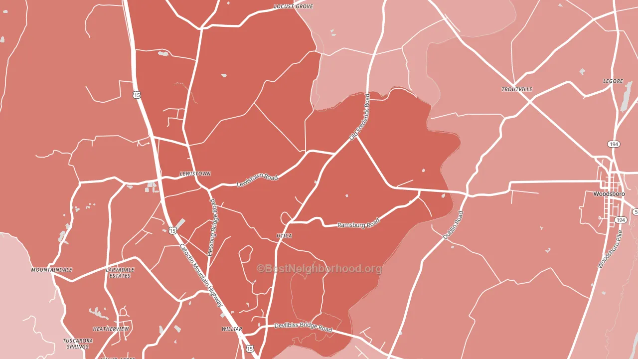 Utica, MD block-group political-lean map