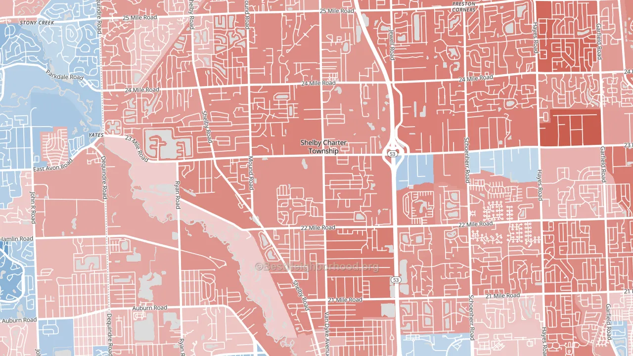 Utica, MI block-group political-lean map