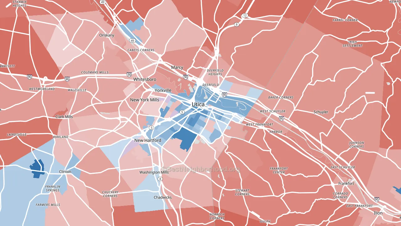 Utica, NY block-group political-lean map