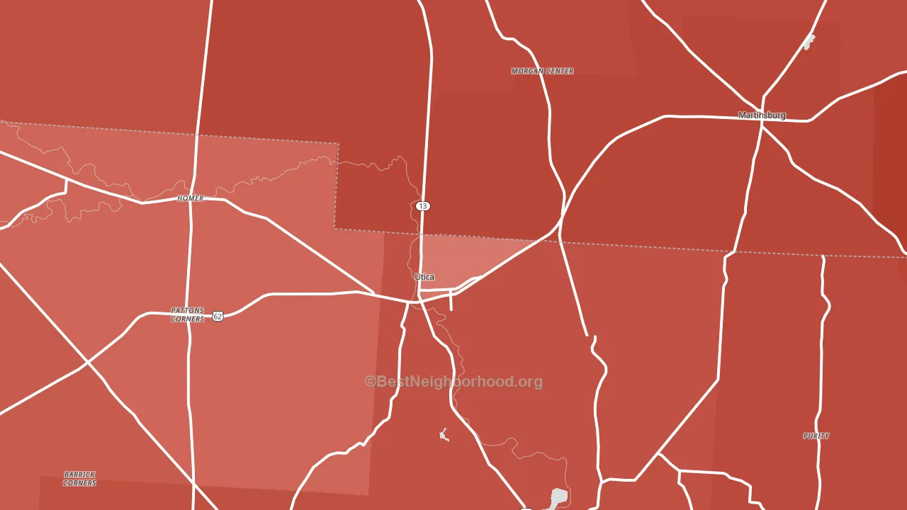 Utica, OH block-group political-lean map