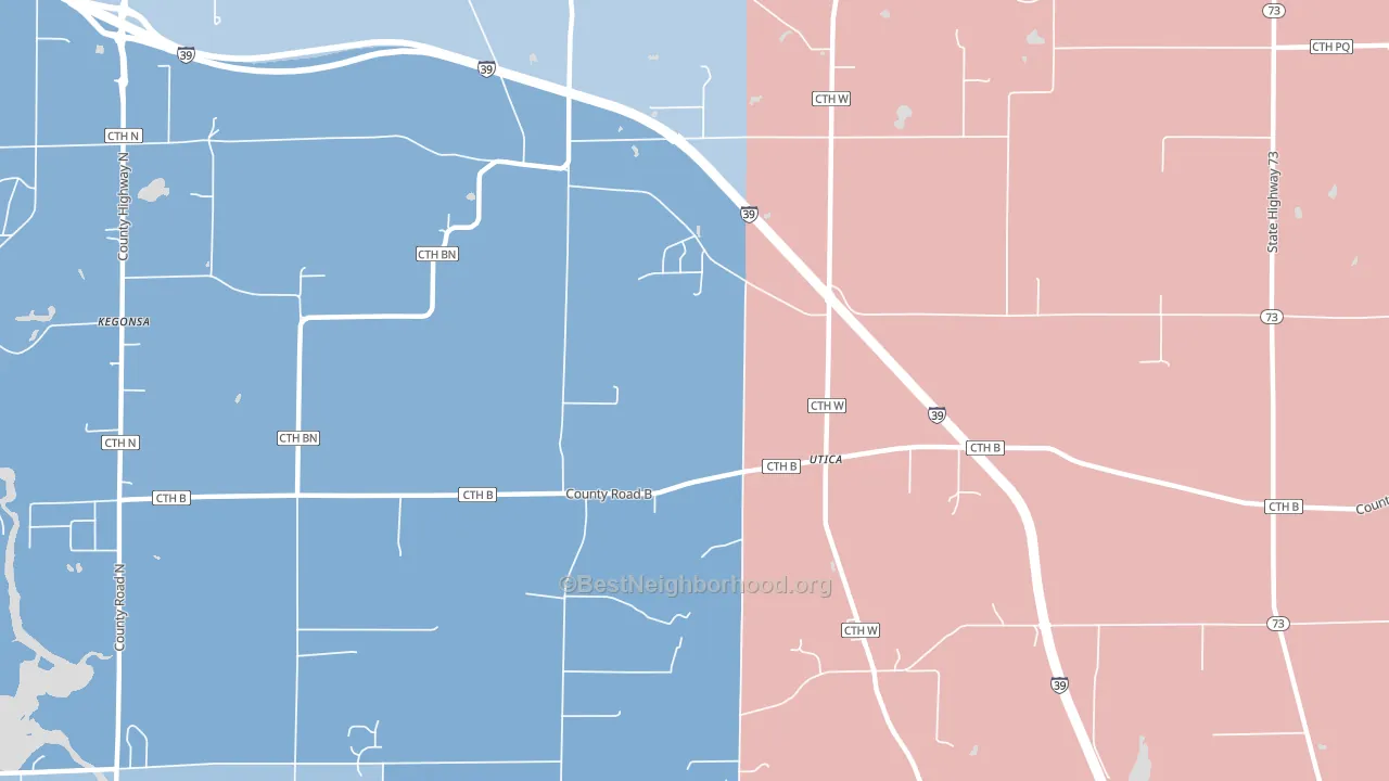 Utica, WI block-group political-lean map