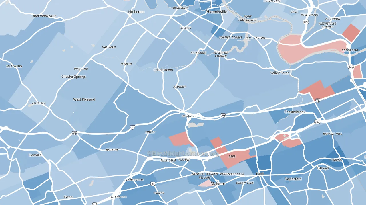 Uwchland, PA block-group political-lean map