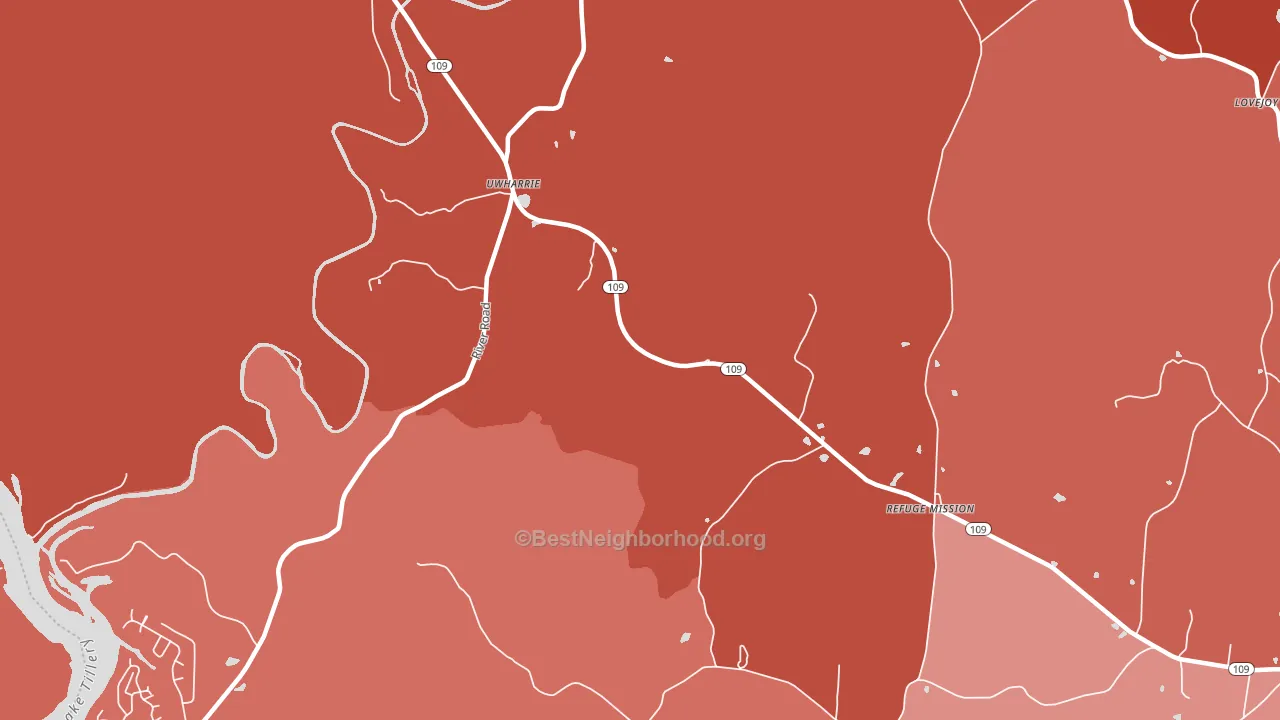 Uwharrie, NC block-group political-lean map