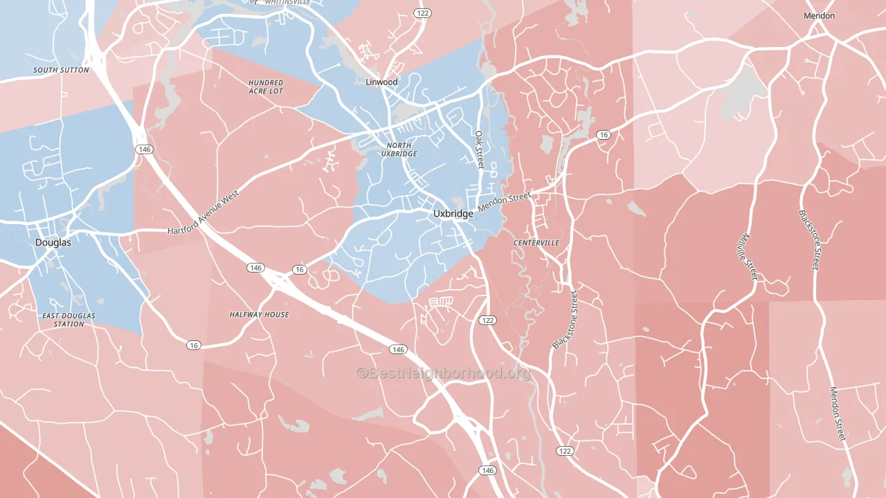 Uxbridge, MA block-group political-lean map