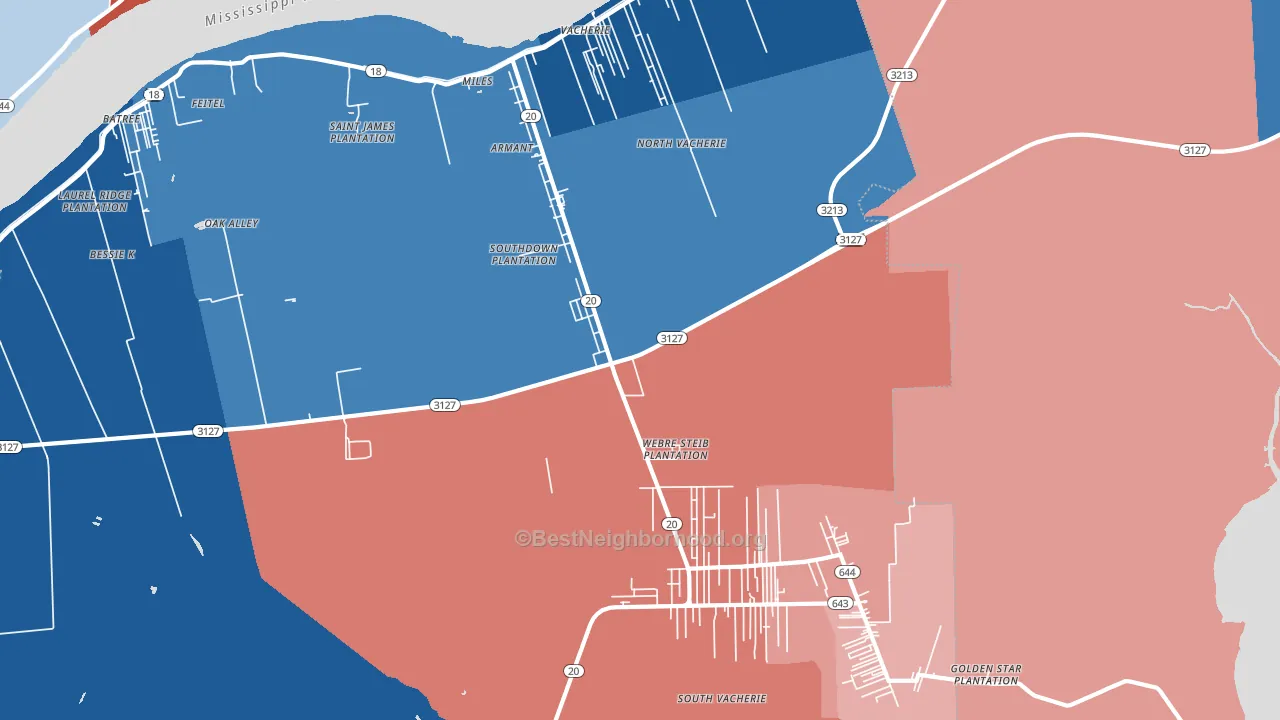 Vacherie, LA block-group political-lean map
