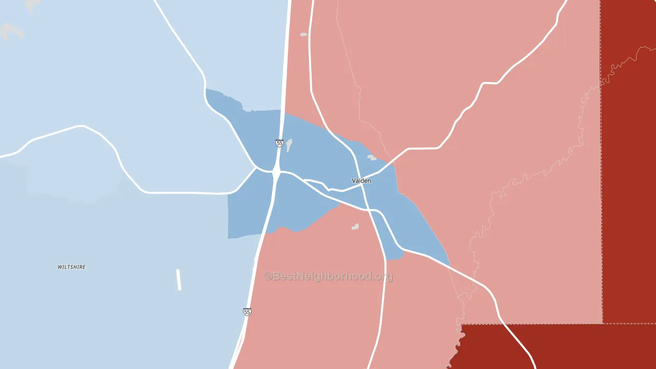 Vaiden, MS block-group political-lean map