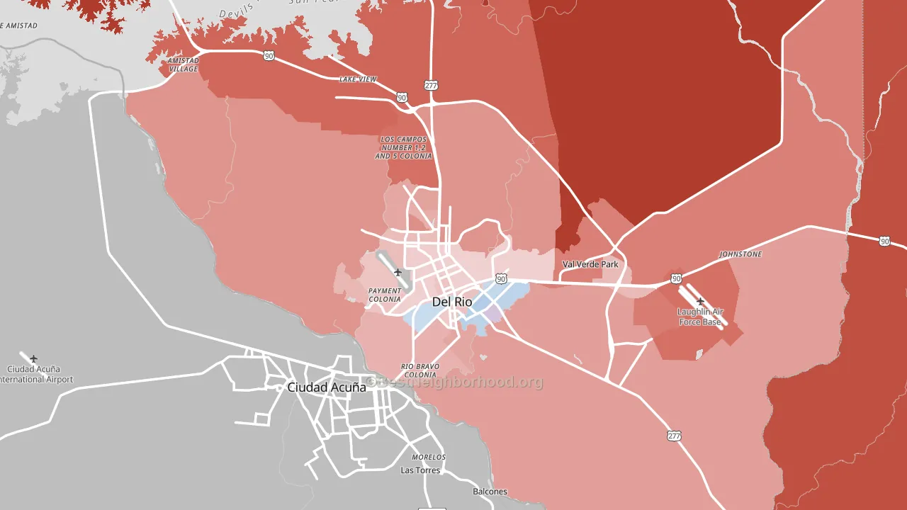 Val Verde County, TX block-group political-lean map
