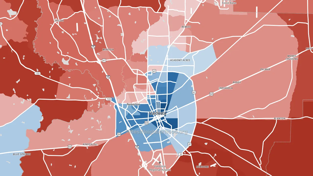 Valdosta, GA block-group political-lean map