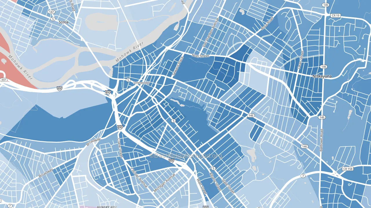 Vale and Eastern Avenue, Schenectady, NY block-group political-lean map