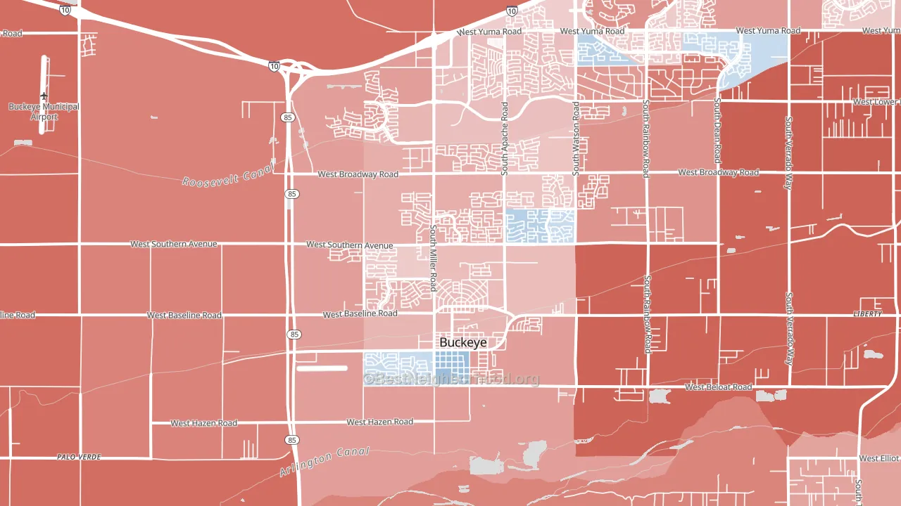 Valencia, Buckeye, AZ block-group political-lean map