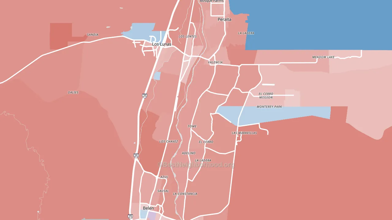 Valencia County, NM block-group political-lean map