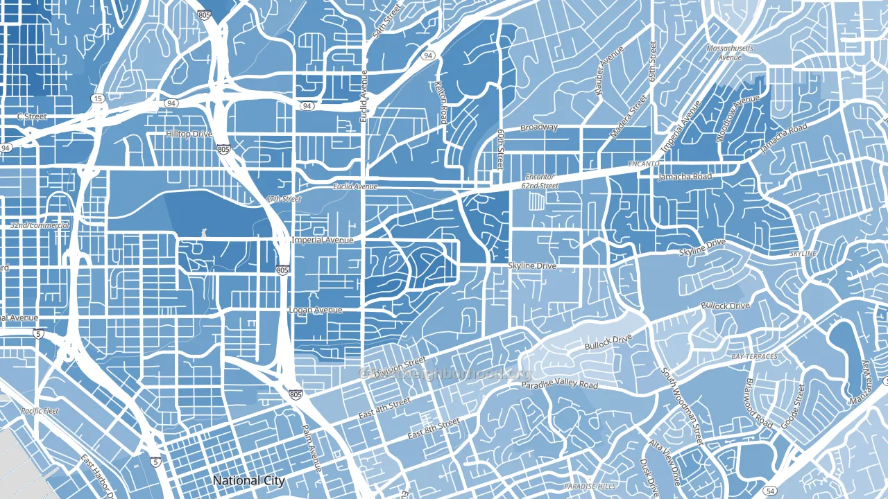 Valencia Park, San Diego, CA block-group political-lean map