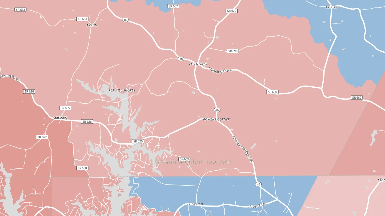 Valentines, VA block-group political-lean map