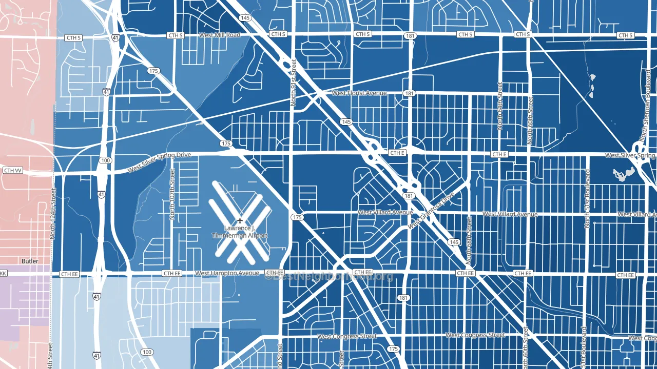 Valhalla, Milwaukee, WI block-group political-lean map