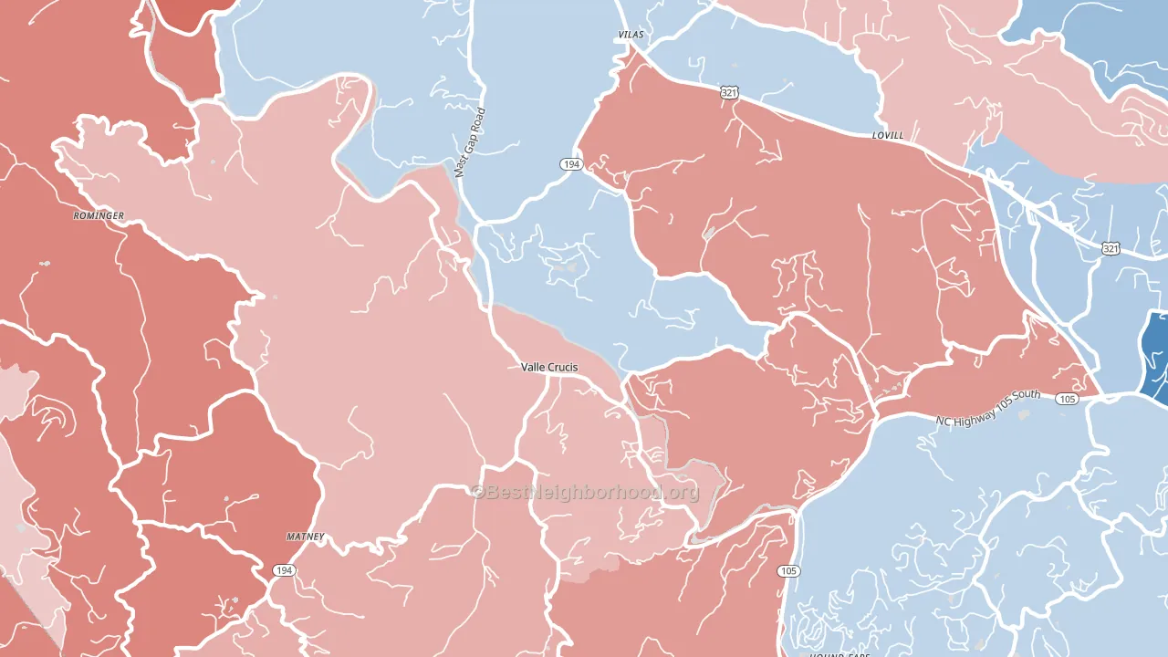 Valle Crucis, NC block-group political-lean map