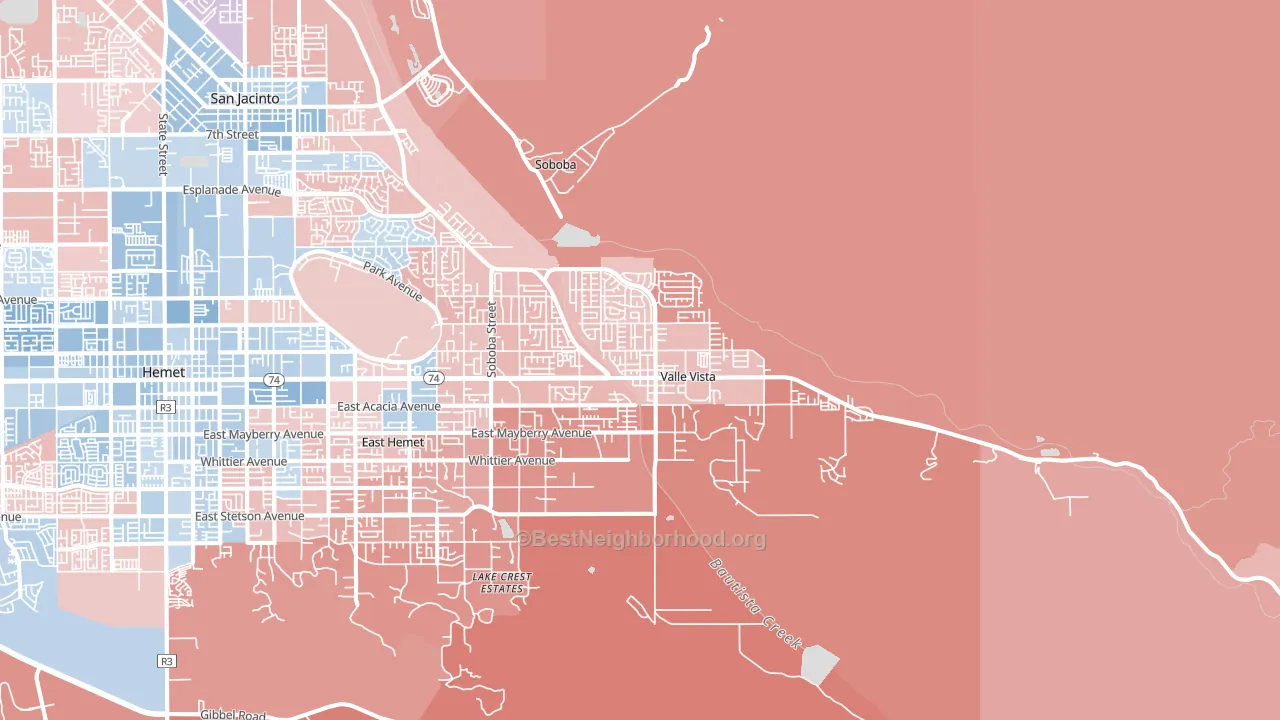 Valle Vista, CA block-group political-lean map