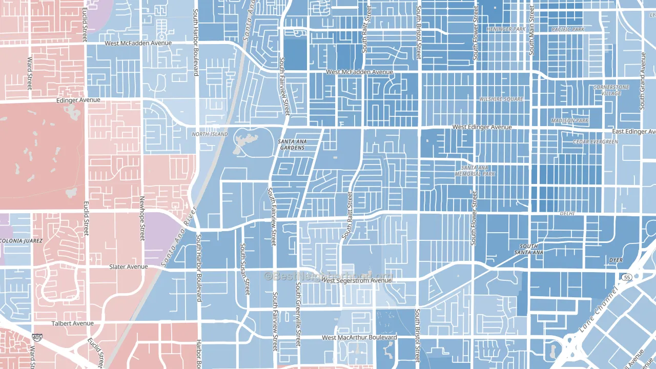 Valley Adams, Santa Ana, CA block-group political-lean map