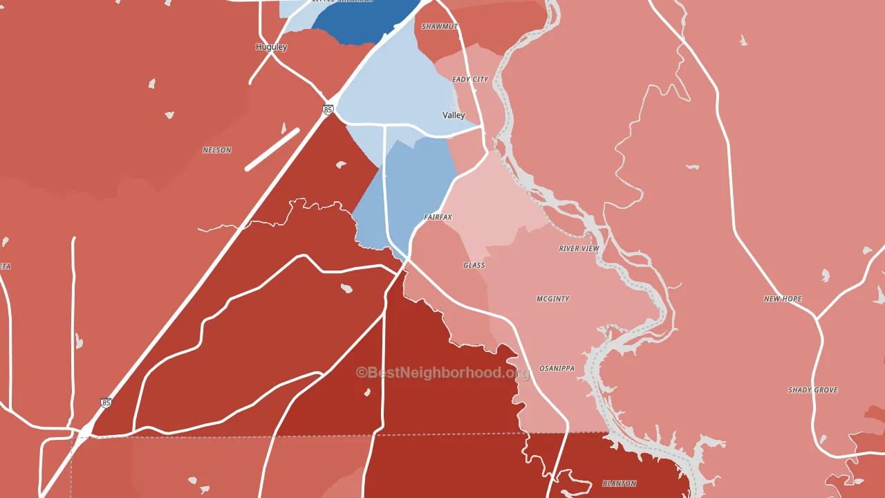 Valley, AL block-group political-lean map