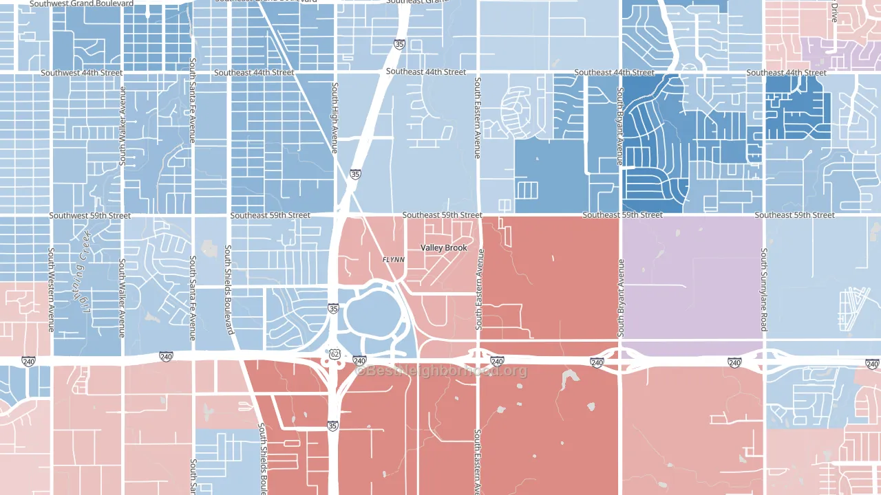 Valley Brook, OK block-group political-lean map